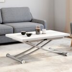 Idmarket table basse extensible relevable en table � manger rectangulaire urbana plateau blanc pied chrome ...