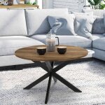 Idmarket table basse ronde alix plateau hawkins pied araign�e 70 cm bois fonc� design industriel