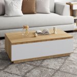 Idmarket table basse tomi 110 cm avec porte fa�on h�tre et blanc