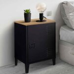 Idmarket table de chevet ester 1 porte m�tal noir plateau fa�on h�tre design industriel