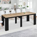 Idmarket table console extensible orlando 14 personnes 300 cm bois noir et fa�on h�tre