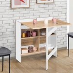 Idmarket table console pliable edi 2 - 6 personnes avec rangements bois blanc plateau fa�on h�tre 150 ...