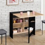 Idmarket table console pliable edi 2 - 6 personnes avec rangements bois noir plateau fa�on h�tre 150 ...