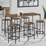Idmarket ensemble table haute de bar dayton 150 cm et 6 tabourets effet vieilli design industriel