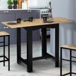 Idmarket table haute de bar extensible dona 2 � 4 personnes noire plateau fa�on h�tre 60 - 130 cm