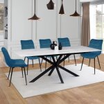 Idmarket table � manger extensible rectangle alix 6 - 10 personnes pied araign�e noir plateau effet marbre ...