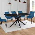 Idmarket table � manger rectangle alix 8 personnes pied araign�e noir et plateau effet marbre noir alaska ...