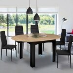 Table � manger ronde extensible - idmarket - dona - bois et noir - 4 - 8 personnes - 110 - 150 cm