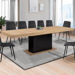 Table � manger rectangle extensible - idmarket - eden - bois et noir - 8 - 12 personnes - 200 - 250 cm ...