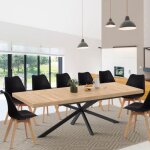Table � manger rectangle extensible - idmarket - alix - bois et noir - 8 - 12 personnes - 200 - 240 cm ...