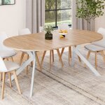 Idmarket table � manger extensible ronde alix 4 - 10 personnes pied araign�e bois et blanc 110 - 200 ...