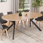 Idmarket table � manger extensible ronde alix 4 - 10 personnes pied araign�e bois et noir 110 - 200 cm ...