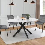 Idmarket table � manger extensible ronde alix 4 - 8 personnes pied araign�e noir plateau effet marbre ...
