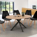 Idmarket table � manger extensible ronde alix 4 - 8 personnes pied araign�e bois et noir 110 - 150 cm ...