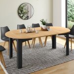 Idmarket table � manger extensible ronde dona 4 - 10 personnes noire plateau fa�on h�tre 110 - 200 cm ...