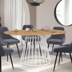 Idmarket table � manger extensible ronde yuna 4 - 8 personnes plateau bois et pied filaire en m�tal blanc ...