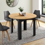 Idmarket table � manger fixe ronde dona 4 - 6 personnes noire plateau fa�on h�tre 110 cm