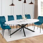 Idmarket table � manger ovale alix 10 personnes pied araign�e noir et plateau effet marbre blanc alaska ...