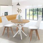 Idmarket table � manger ronde alix 4 personnes pied araign�e bois et blanc 80 cm