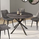 Idmarket table � manger ronde jaspe 6 personnes plateau effet b�ton pied araign�e gris anthracite 110 ...