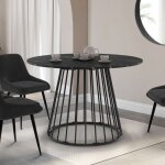 Idmarket table � manger ronde yuna 6 personnes plateau effet marbre noir alaska et pied filaire en m�tal ...