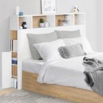 Idmarket t�te de lit sur pied cleo 145 cm avec rangements ferm�s et niches blanc et fa�on h�tre