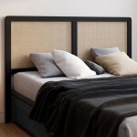Idmarket t�te de lit sur pied edhen 160 cm cannage et bois noir