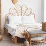 Idmarket t�te de lit sur pied ivy 160 cm effet rotin en forme de fleur