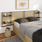 Idmarket t�te de lit suspendue en lattes detroit 240 cm bois et m�tal noir avec �tag�res design industriel ...