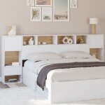 Idmarket t�te de lit sur pied campha 240 cm avec chevets tiroir + placards + niches bois et blanc