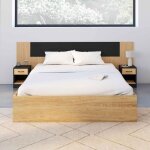 Idmarket t�te de lit sur pied avec chevets modulables sapa pour lit 140 160 ou 180 cm bois et noir