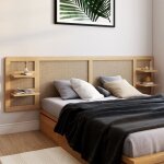 Idmarket t�te de lit suspendue edhen 240 cm cannage et bois avec �tag�res