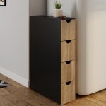 Idmarket tour de rangement 4 tiroirs wilo sur roulettes colonne gain de place noir et fa�on h�tre