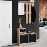 Idmarket vestiaire dentr�e avec miroir paulin design h�tre portes noires