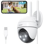 Iegeek 5mp camera surveillance wifi exterieure 360� camera ip vision nocturne couleur d�tection humaine ...