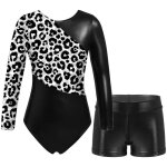 Iixpin enfant fille justaucorps gymnastique manches longues mtallique short gym tenue patinage 5 - 16 ...