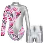 Iixpin enfant fille justaucorps gymnastique mtallique imprim manches longues tenue patinage short 5 ...