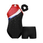 Iixpin enfant fille justaucorps gymnastique rythmique strass avec short gym performance comptition 5 ...