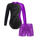 Iixpin enfant fille justaucorps gymnastique strass manches longues leotard gym patinage tenue 5 - 16 ...