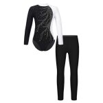 Iixpin enfant fille justaucorps gymnastique strass manche longue mock neck avec legging dancewear 5 - ...