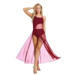 Iixpin femme robe danse classique asymtrique justaucorps gymnastique sans manches leotard xs - xl bordeaux ...