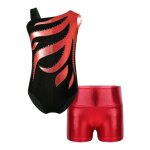 Iixpin fille ensemble justaucorps gymnastique sans manche avec short gym mtallique strass spectacle ...