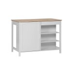 �lot central de cuisine molene. plateau en bois dh�v�a. 120x75cm. blanc. 5 �tag�res. 1 porte. 1 tiroir. ...