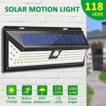 Impermable lampe solaire applique murale 118 led avec detecteur ip65 tanche pour jardin clairage extrieure ...