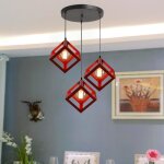 Industriel rtro lustre en disque en mtal cage carr plafonnier luminaire pour cuisine salon balcon ...