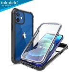 Coque iphone 12 mini - inkolelo - 360 degr�s protection bumper antichoc - noir - protecteur d�cran int�gr� ...
