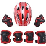 Kit de protections pour enfants - inlzdz - casque genouill�res coudi�res prot�ge - poignet - rouge