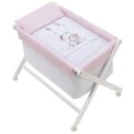 Interbaby - berceau ours junior 90 x 72 cm bois / coton blanc / rose