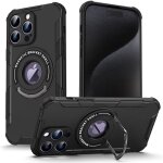Compatible iphone 15 pro max - coque r�sistante (noir) anti choc bague anneau anti chute - support pliable ...