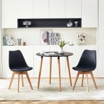 Ipotius ronde table de salle � manger scandinave de 4 personnes noir 80 cm